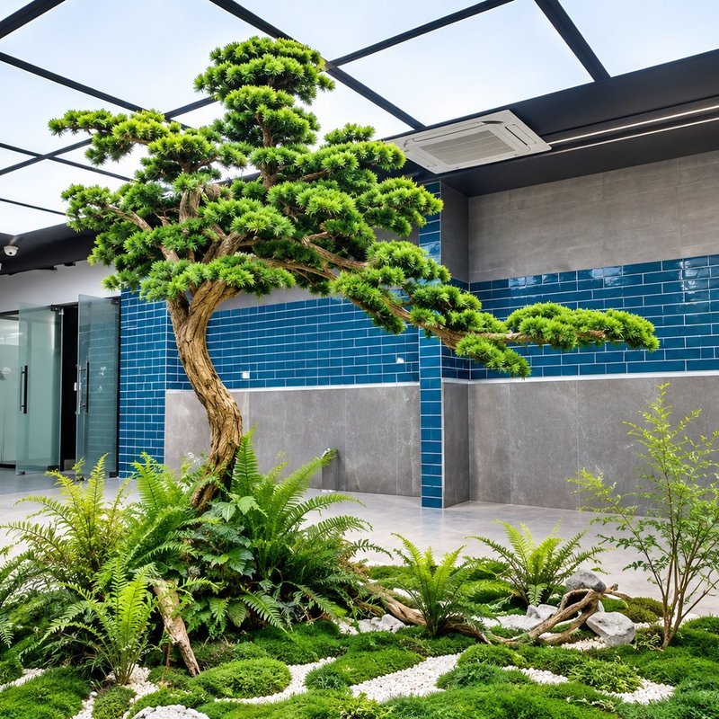 Artificial pine and moss courtyard landscape