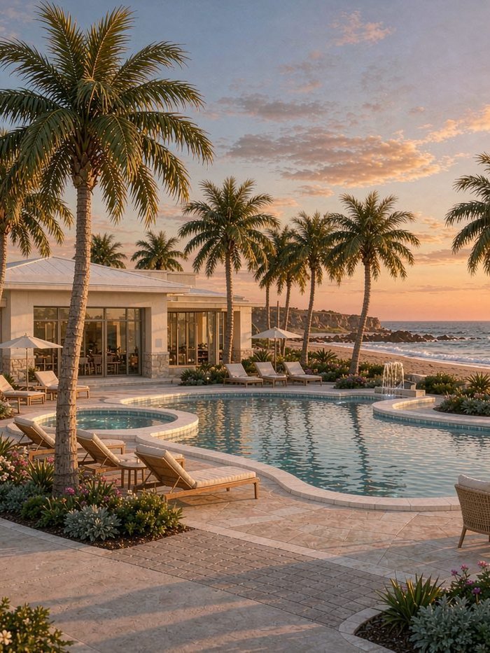 Outdoor UV-resistant artificial coconut palm tree for beach resort and pool deck