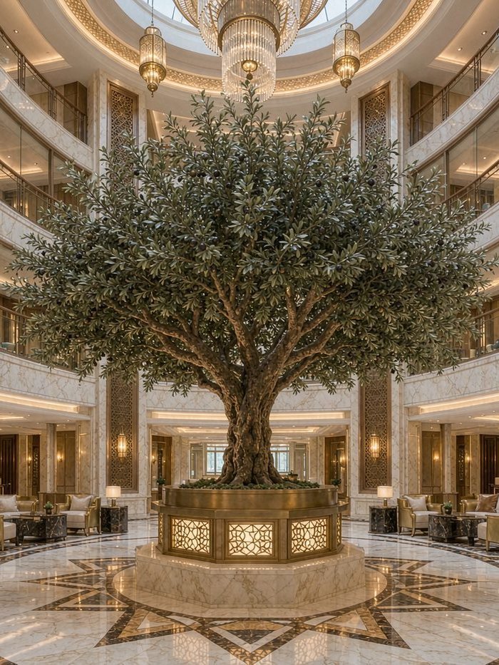 Artificial Mediterranean olive tree installed in a hotel atrium, 2-6 meter wholesale specification